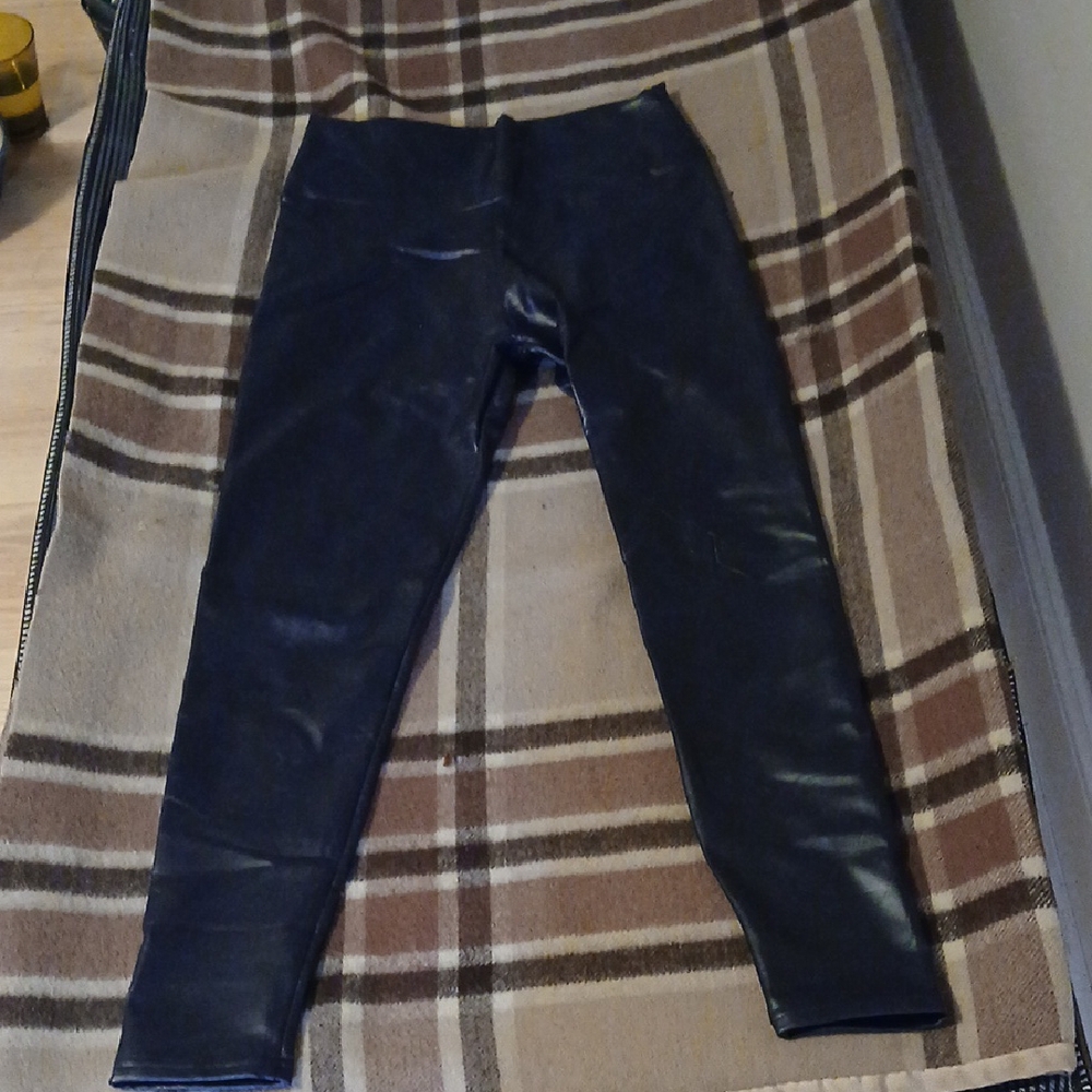 Koral Blue Faux Leather Leggings